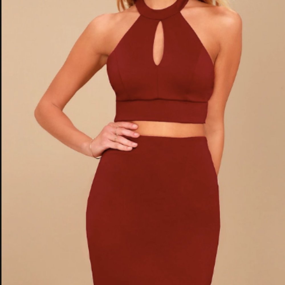 Red Lace Two-Piece Dress